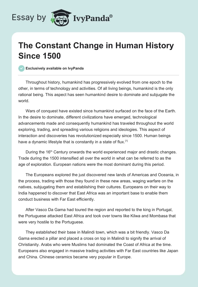The Constant Change in Human History Since 1500. Page 1