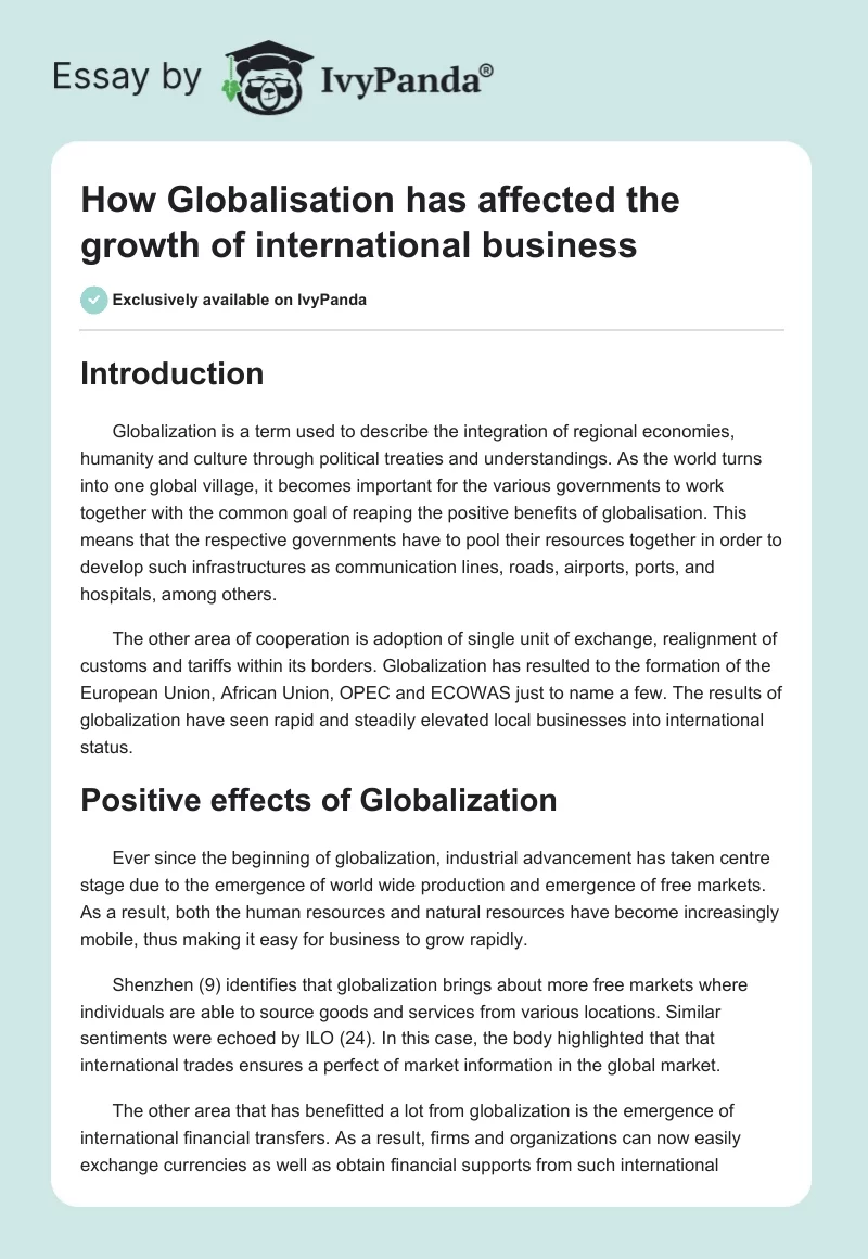 How Globalisation has affected the growth of international business. Page 1