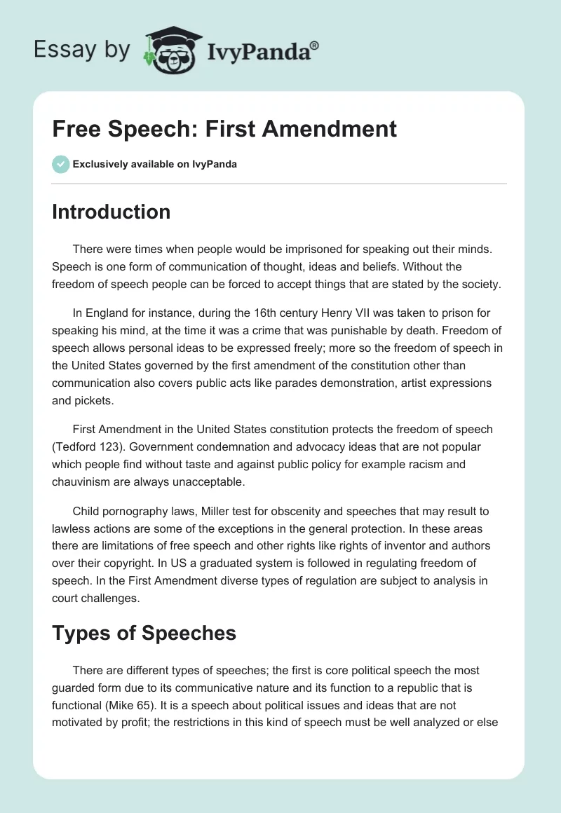 Free Speech: First Amendment. Page 1