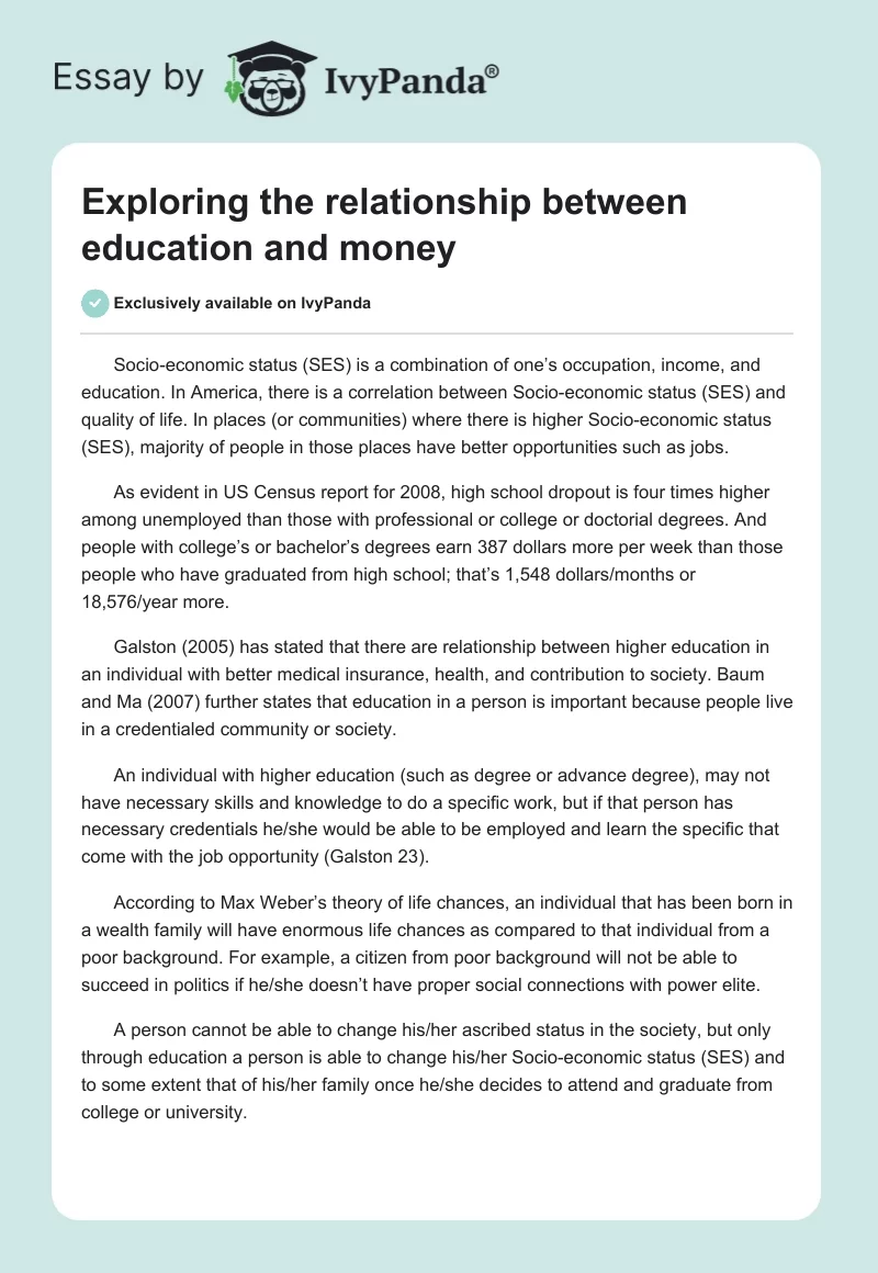 Exploring the Relationship Between Education and Money. Page 1