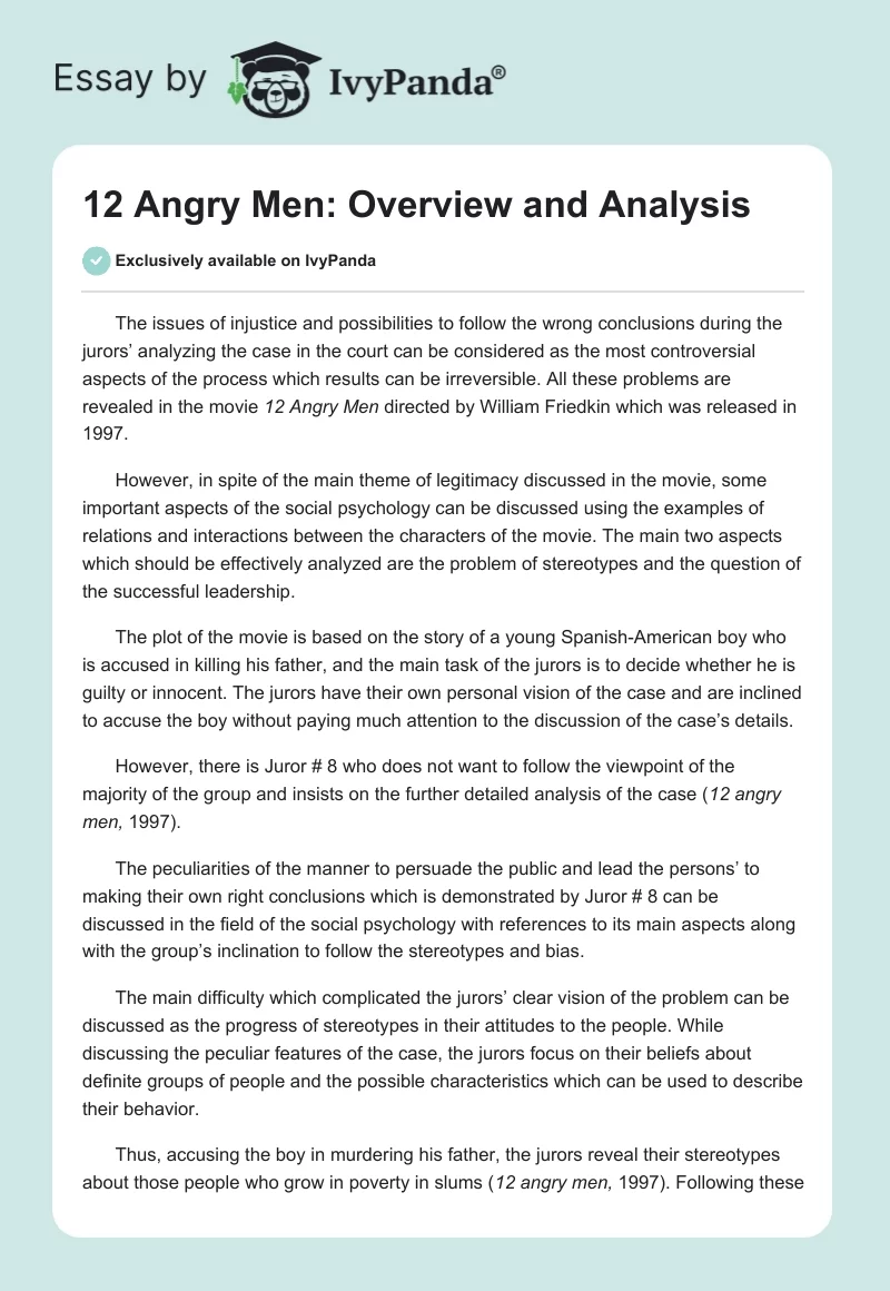 12 Angry Men: Overview and Analysis. Page 1