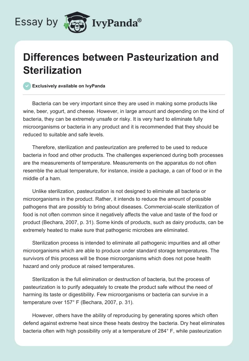 Differences between Pasteurization and Sterilization. Page 1