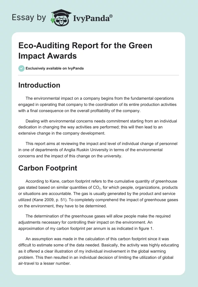 Eco-Auditing Report for the Green Impact Awards. Page 1