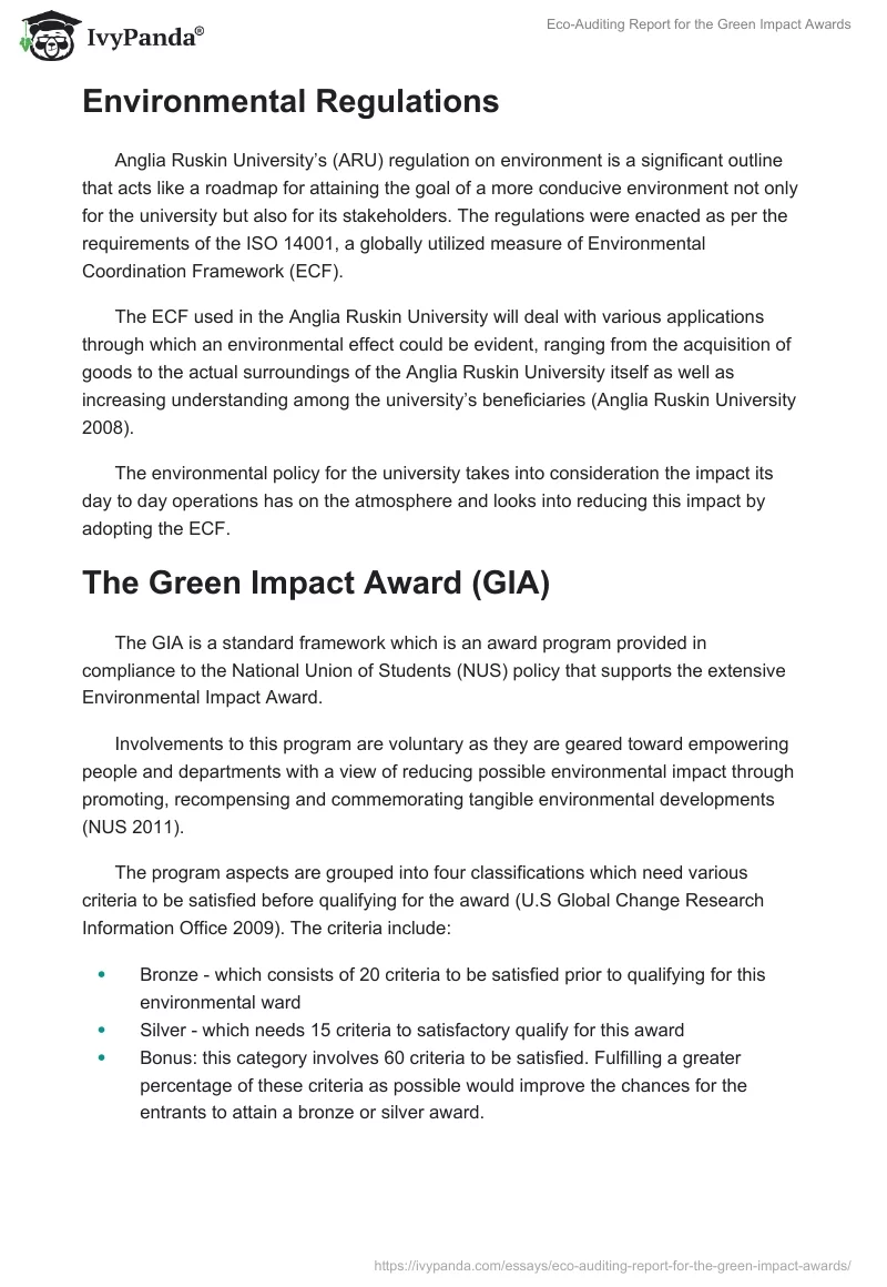 Eco-Auditing Report for the Green Impact Awards. Page 3