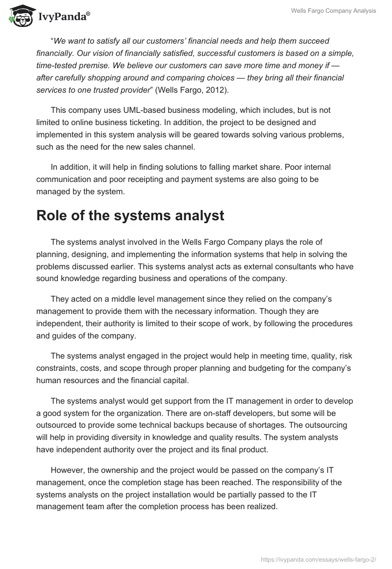 Wells Fargo Company Analysis. Page 2