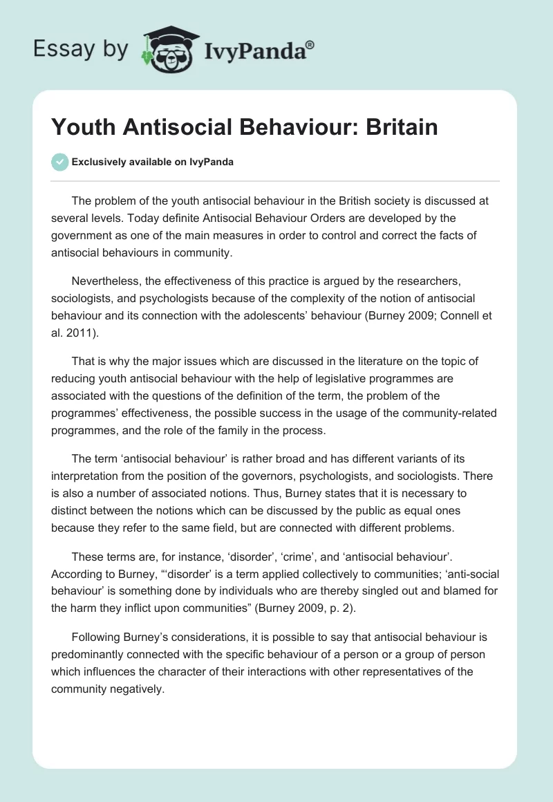 Youth Antisocial Behaviour: Britain. Page 1