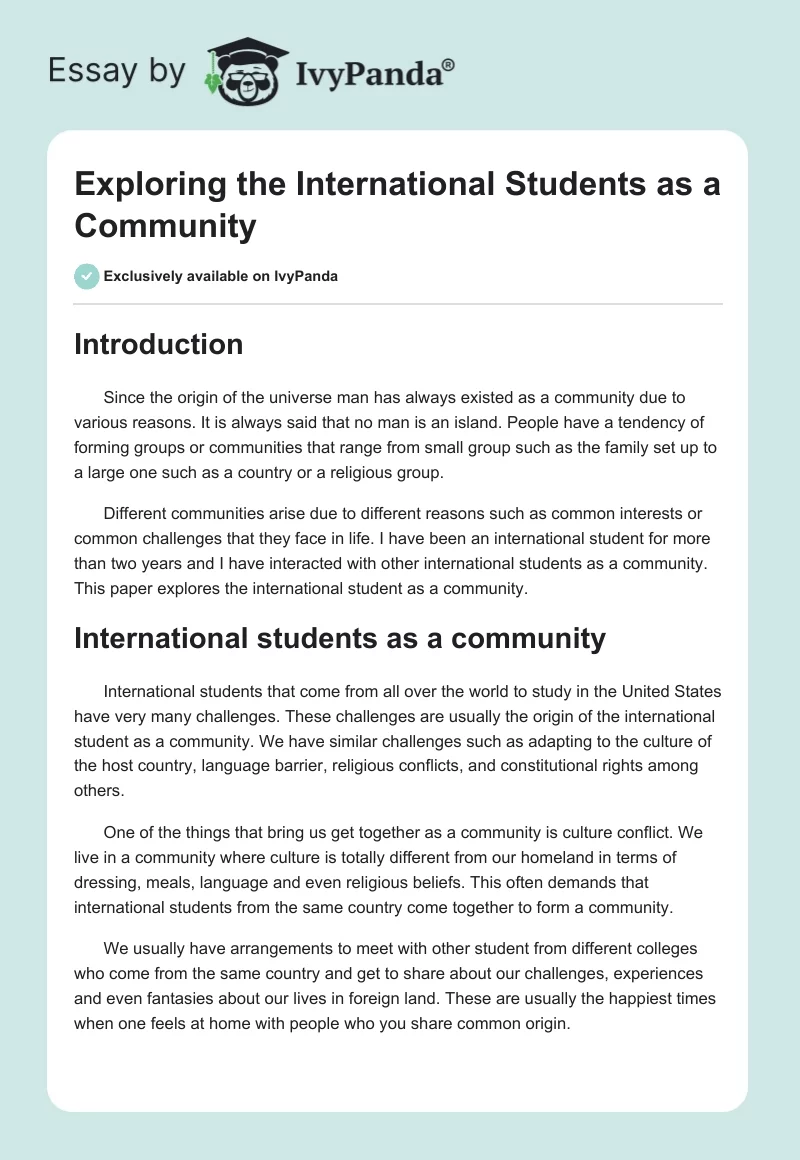 Exploring the International Students as a Community. Page 1