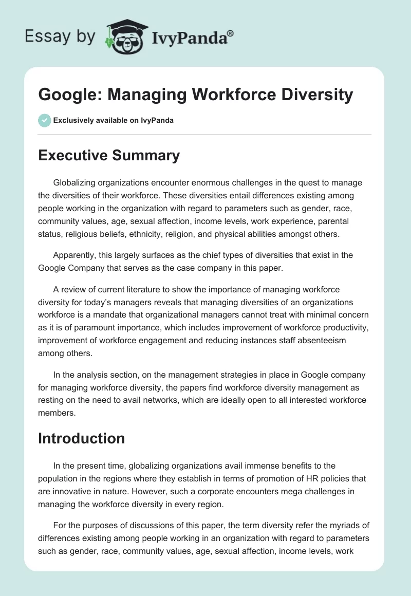 Google: Managing Workforce Diversity. Page 1