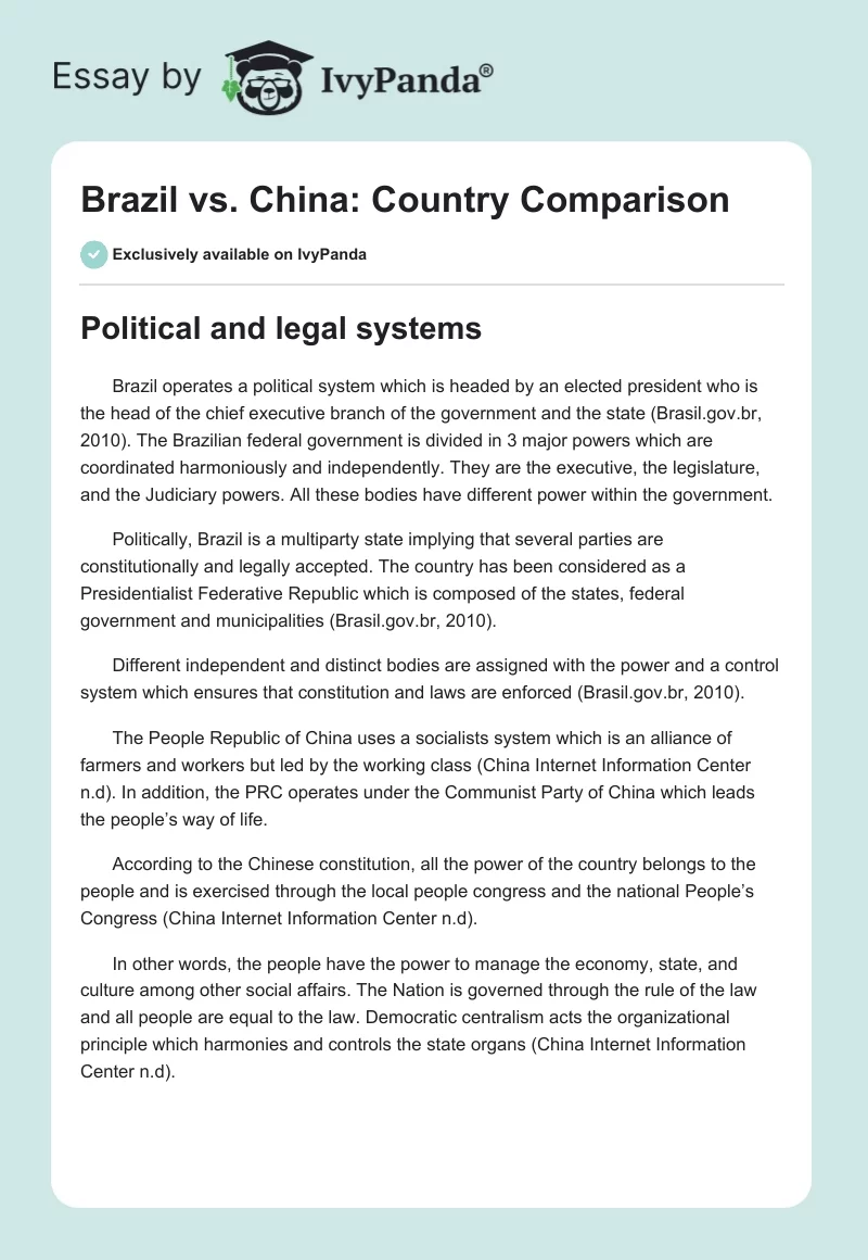 Brazil vs. China: Country Comparison. Page 1