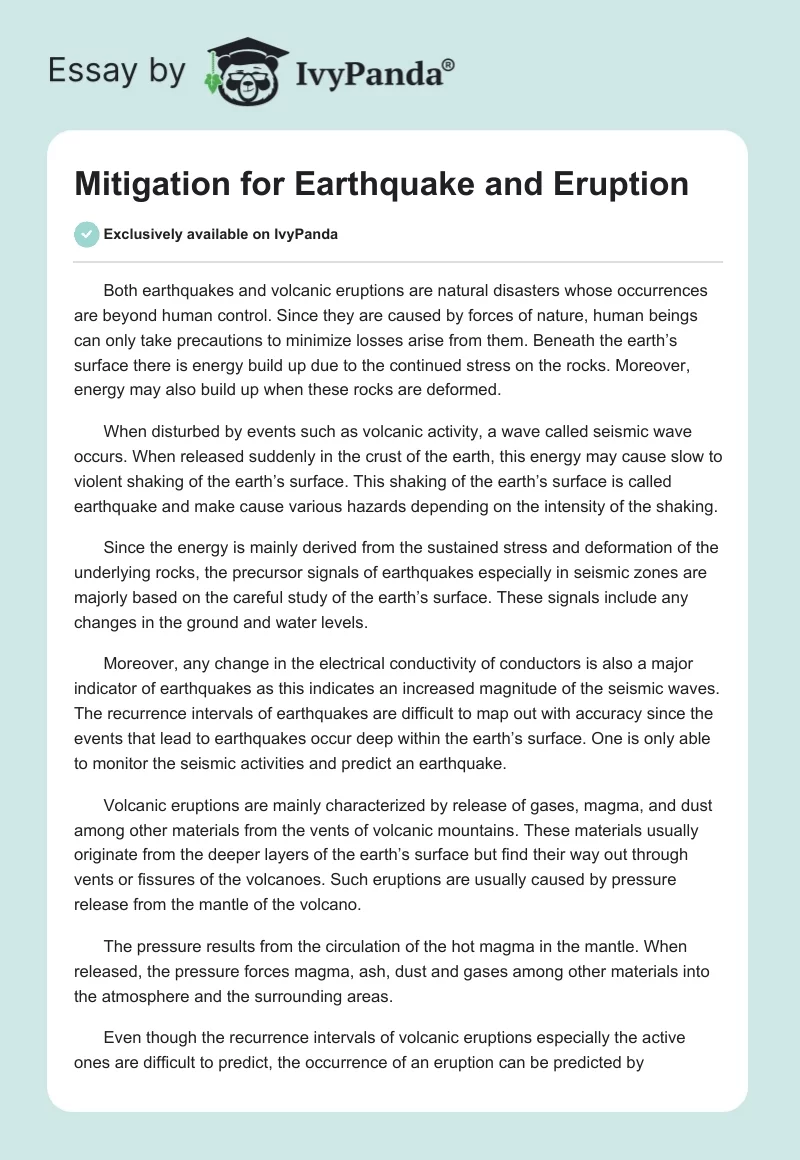 Mitigation for Earthquake and Eruption. Page 1