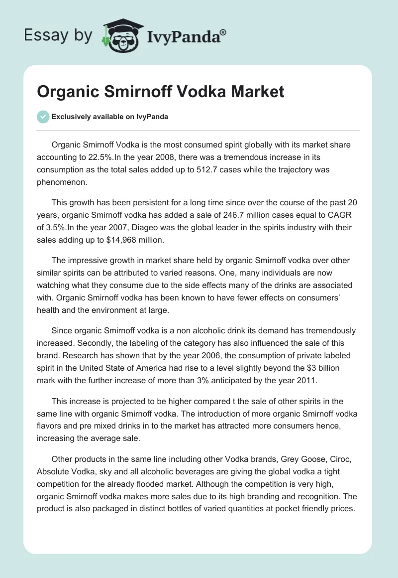 Organic Smirnoff Vodka Market. Page 1
