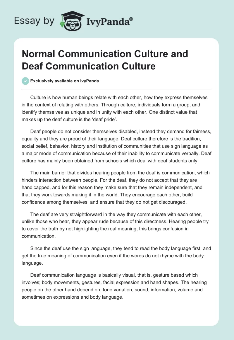 Normal Communication Culture and Deaf Communication Culture. Page 1