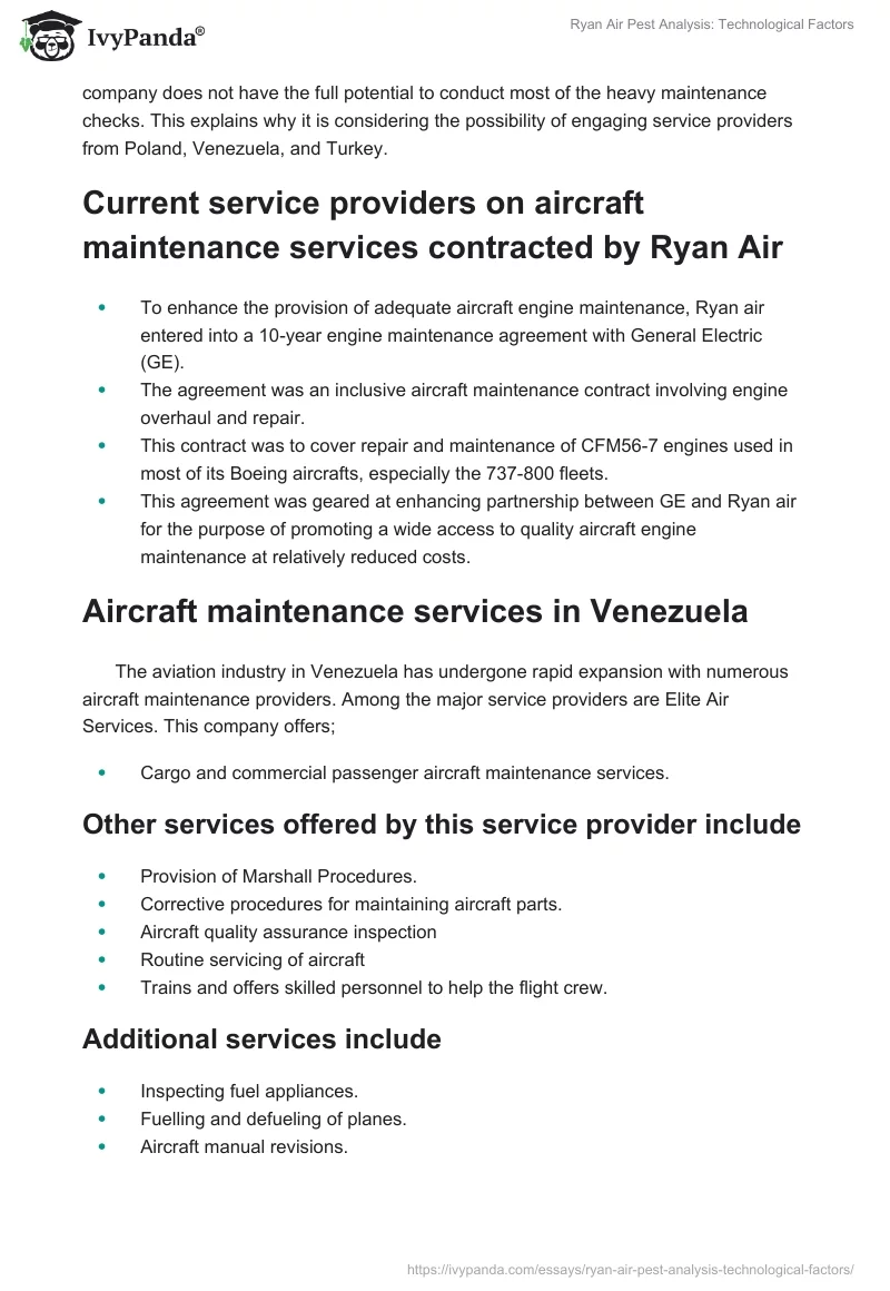 Ryan Air Pest Analysis: Technological Factors. Page 3