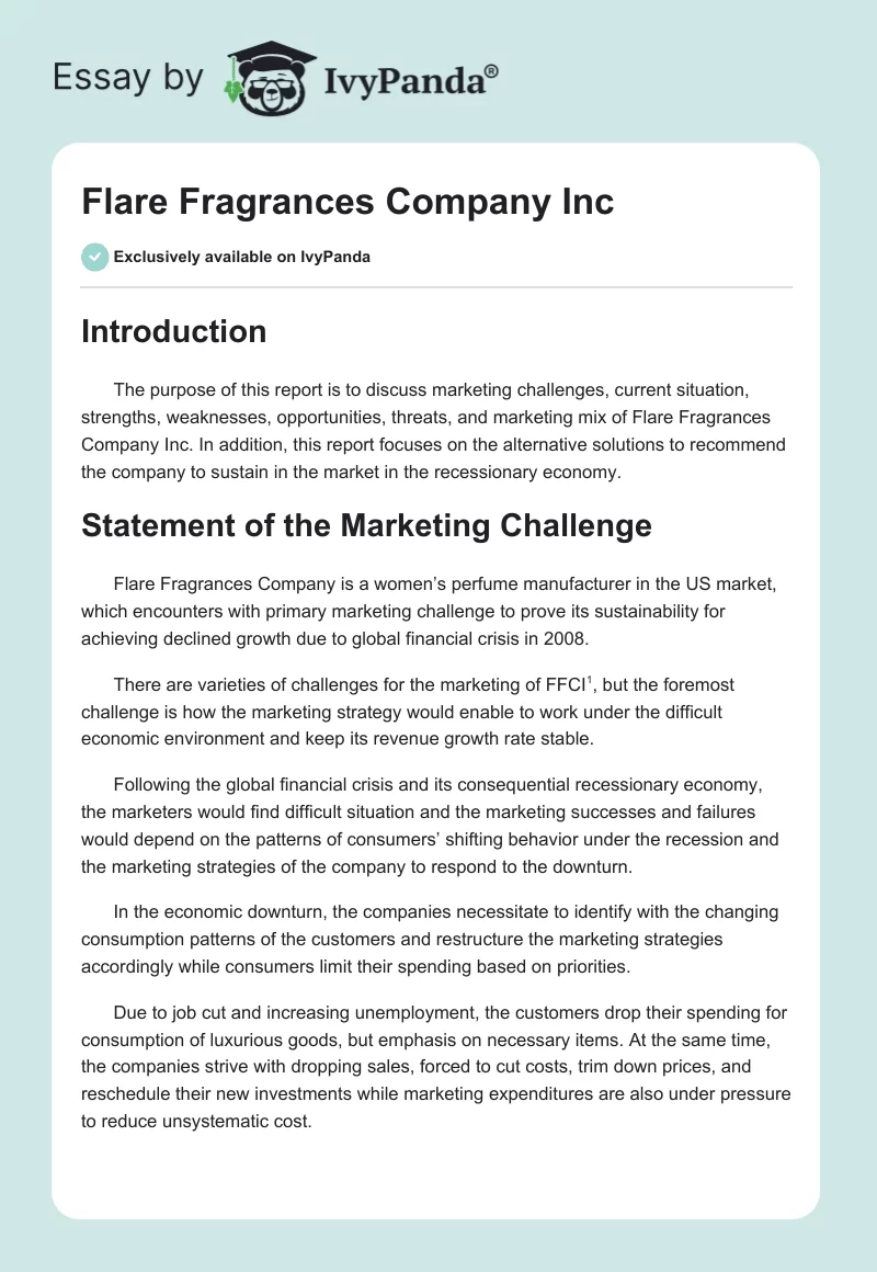 Flare Fragrances Company Inc. Page 1