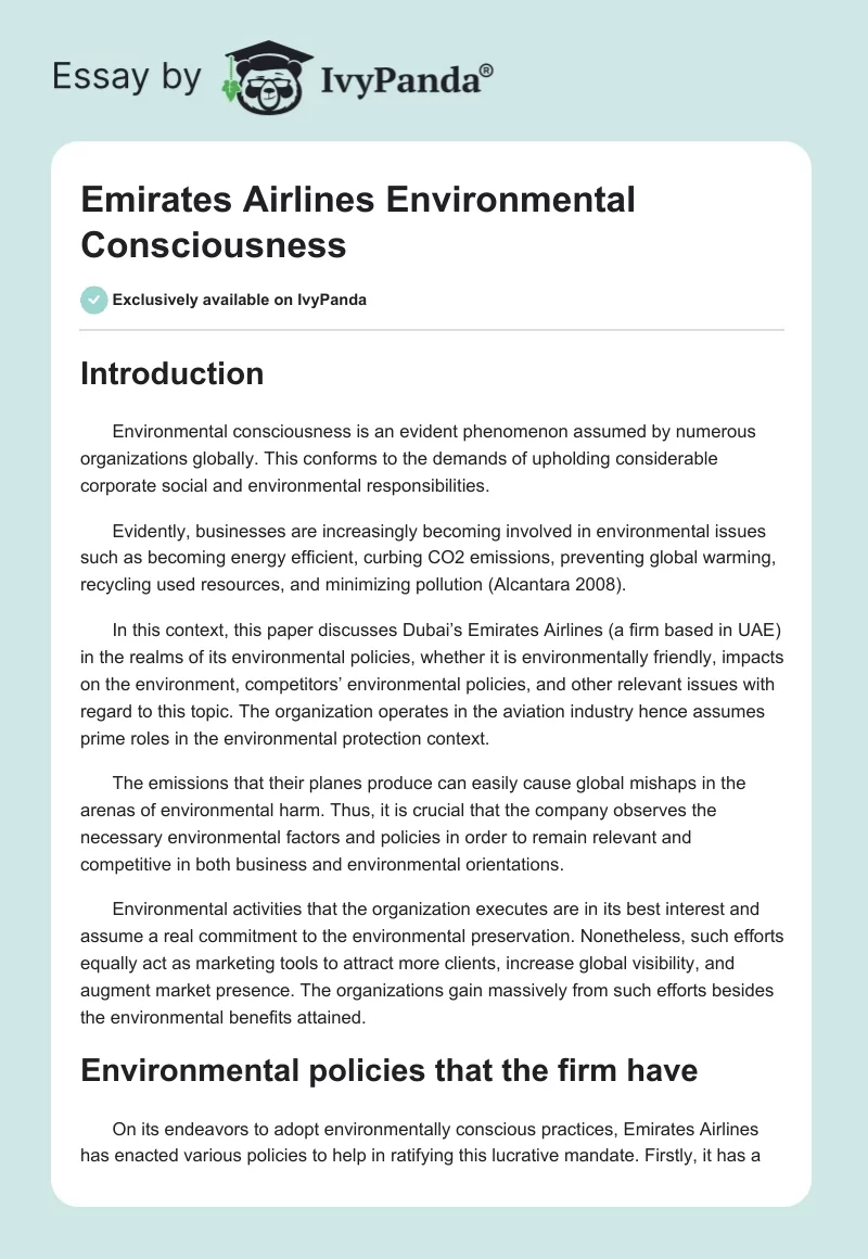 Emirates Airlines Environmental Consciousness. Page 1
