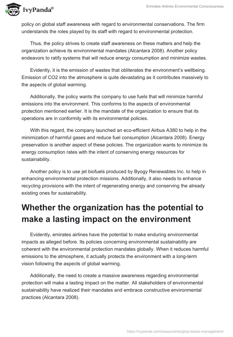 Emirates Airlines Environmental Consciousness. Page 2