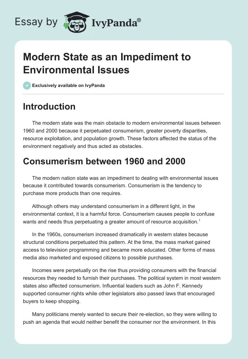 Modern State as an Impediment to Environmental Issues. Page 1