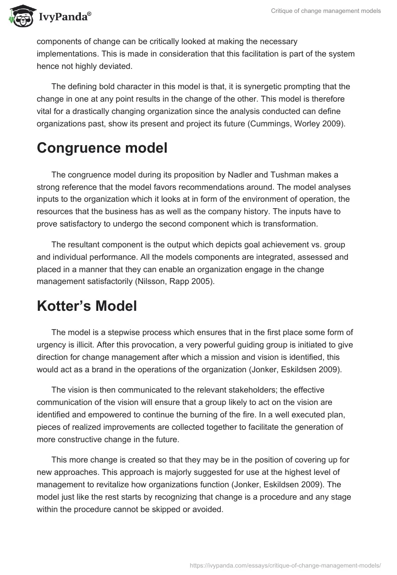 Critique of change management models. Page 3