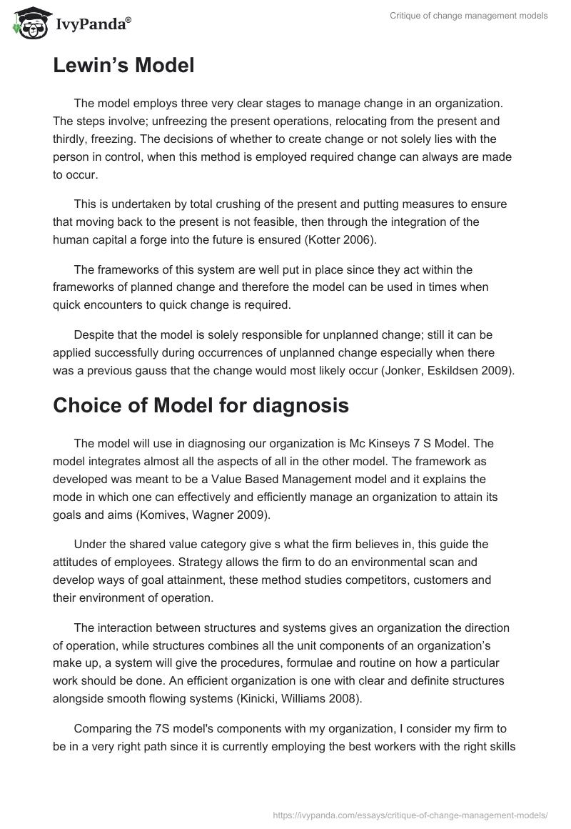 Critique of change management models. Page 4