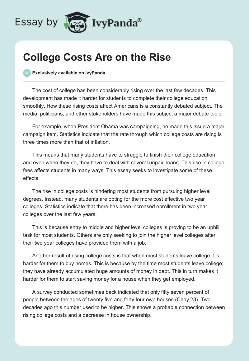 College Costs Are on the Rise. Page 1