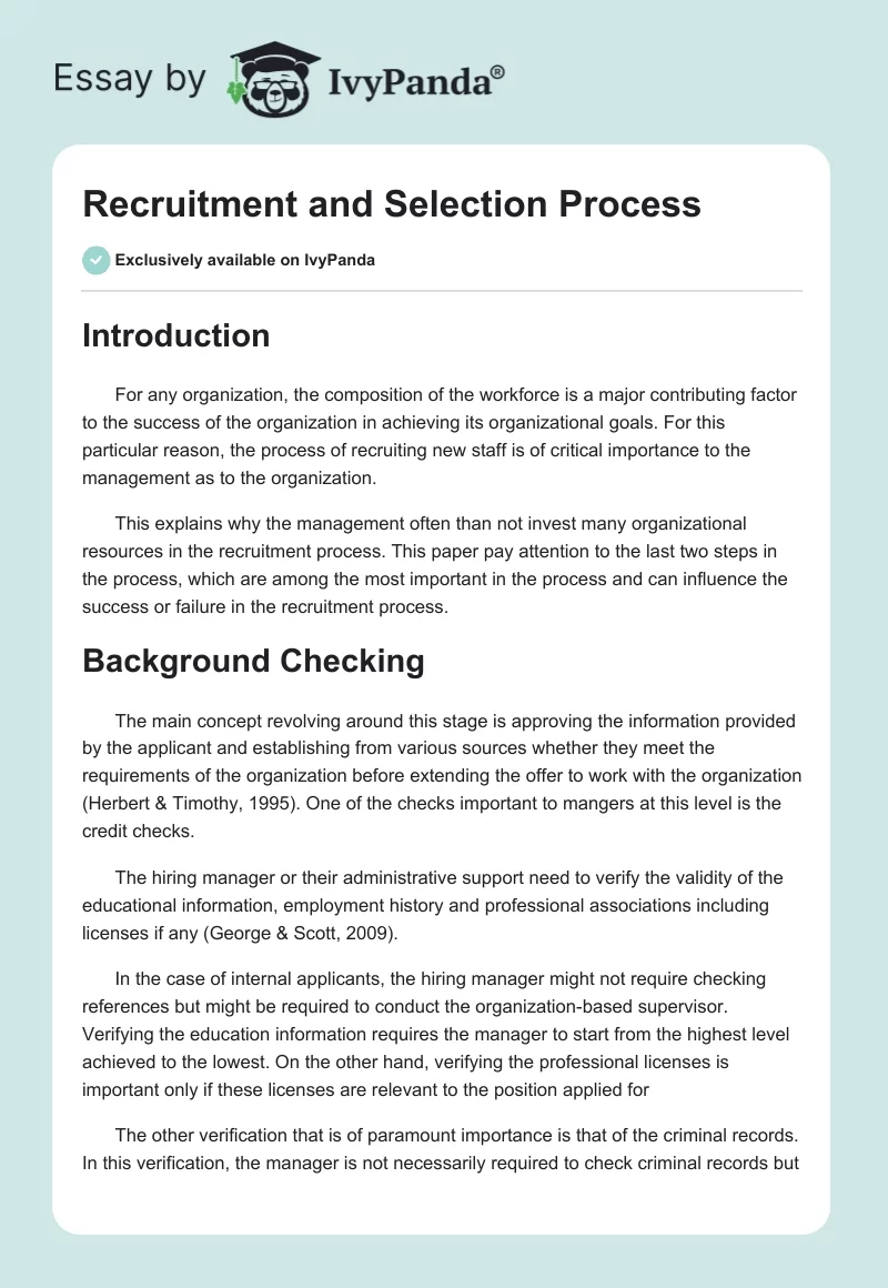 Recruitment and Selection Process. Page 1