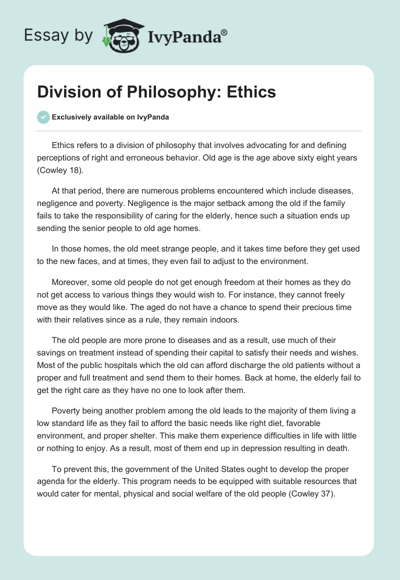 Division of Philosophy: Ethics. Page 1
