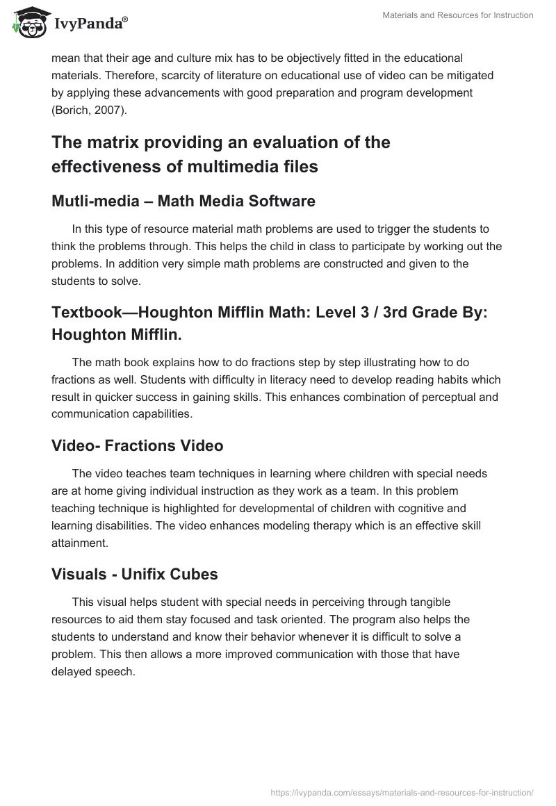 Materials and Resources for Instruction. Page 3
