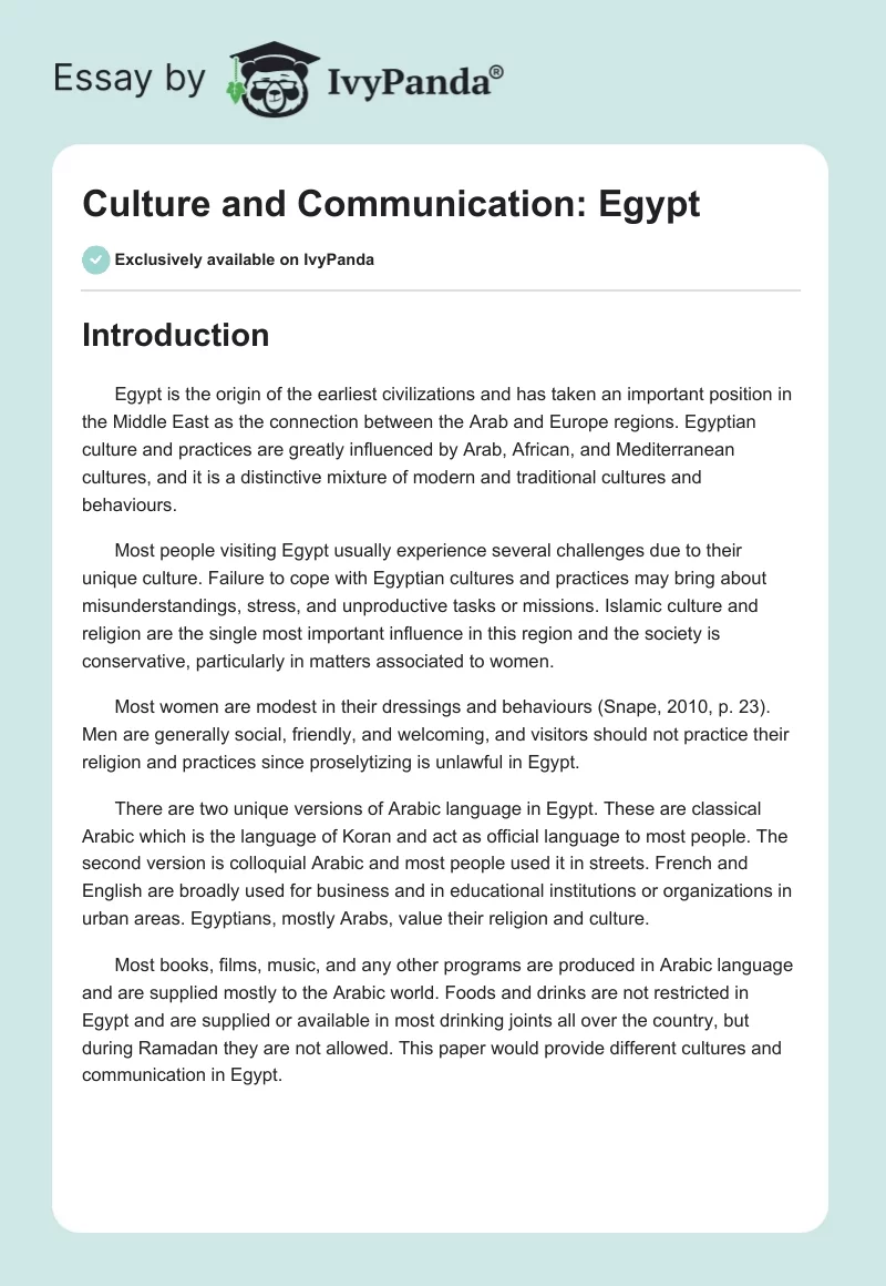Culture and Communication: Egypt. Page 1