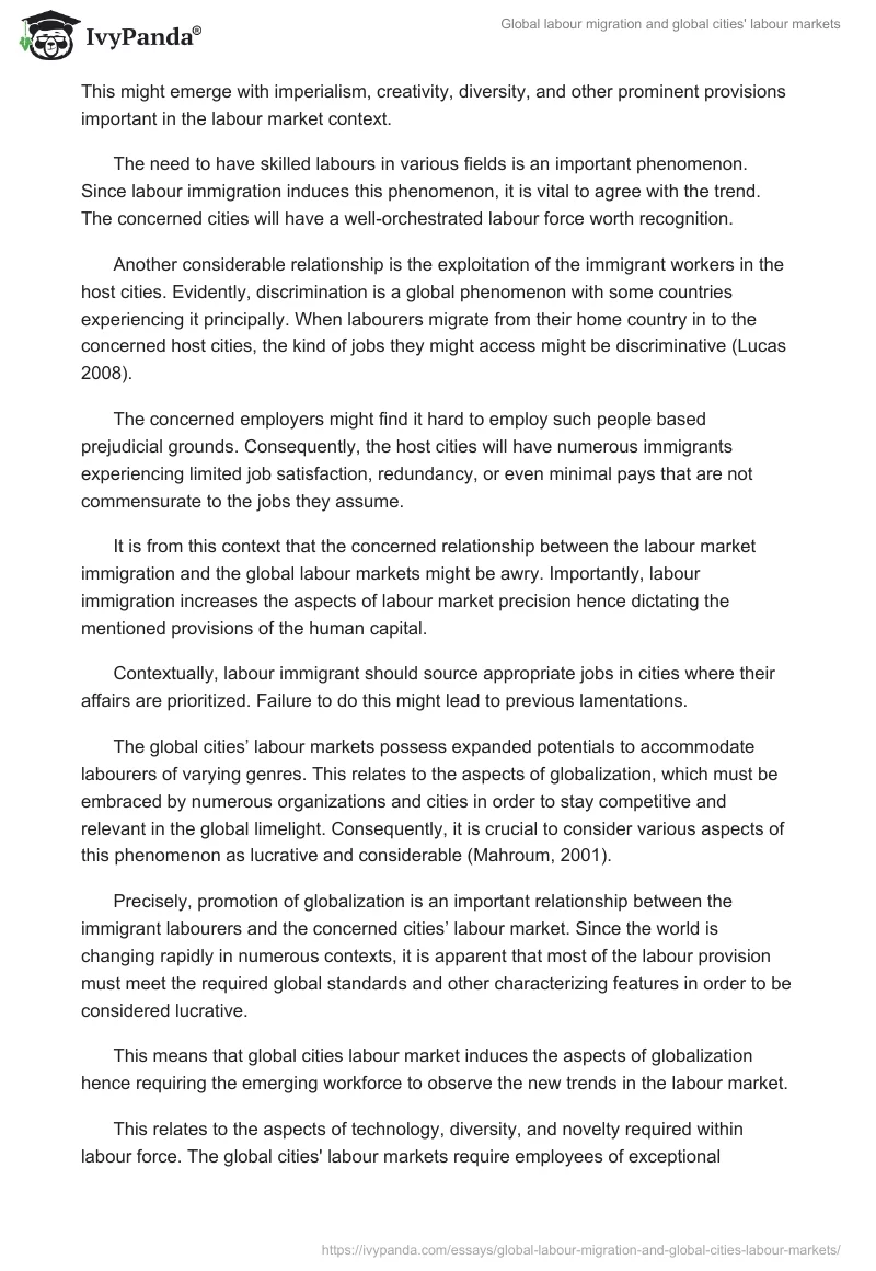 Global labour migration and global cities' labour markets. Page 3