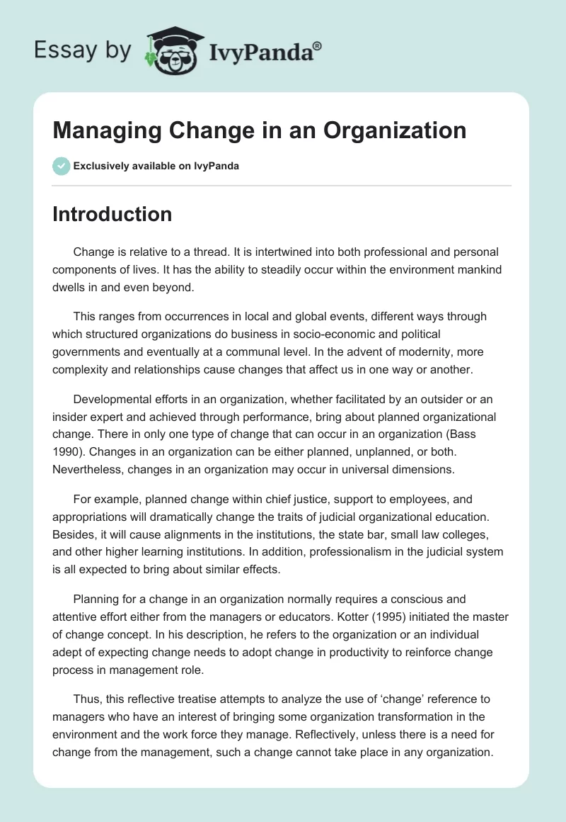 Managing Change in an Organization. Page 1