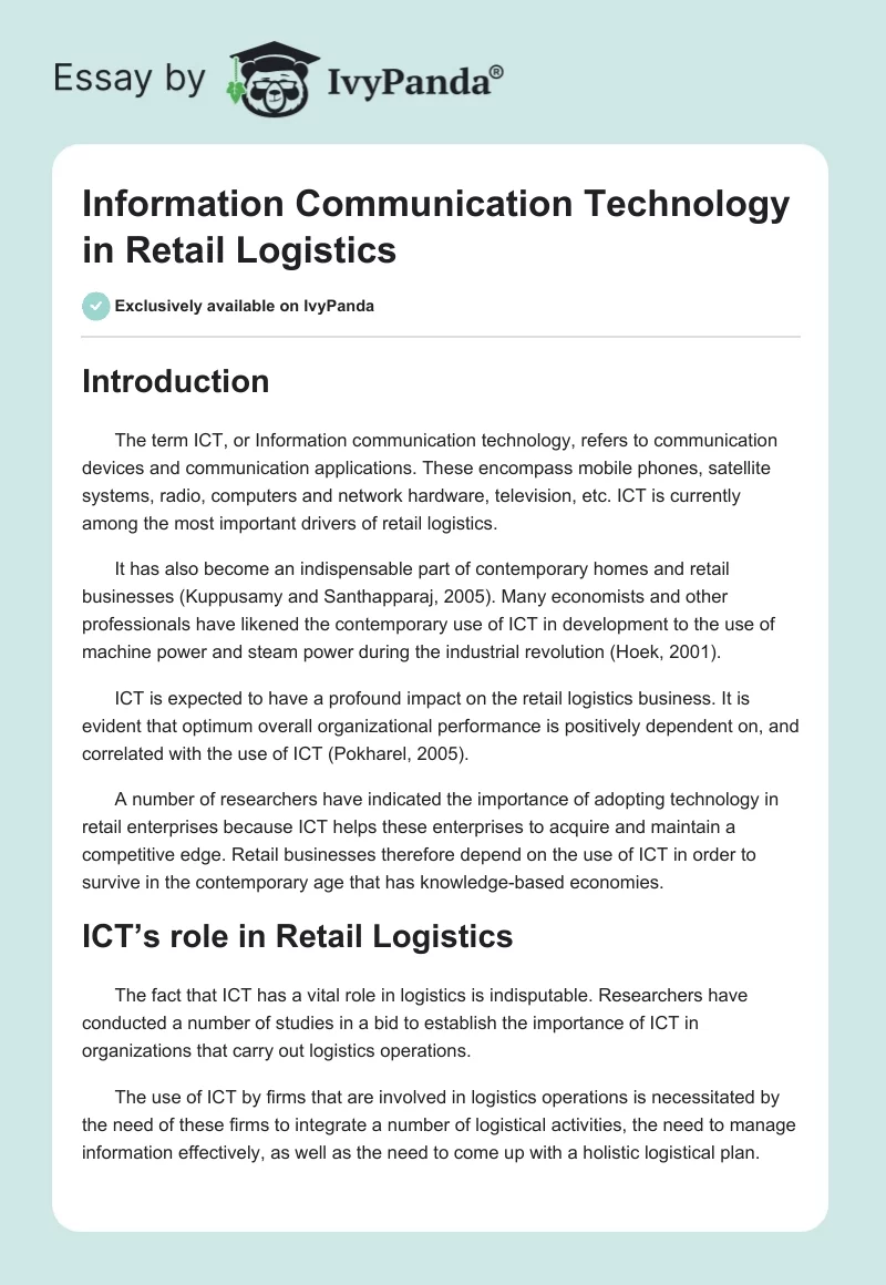 Information Communication Technology in Retail Logistics. Page 1