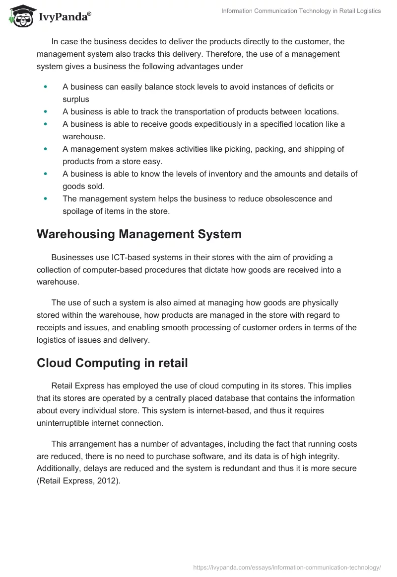 Information Communication Technology in Retail Logistics. Page 4