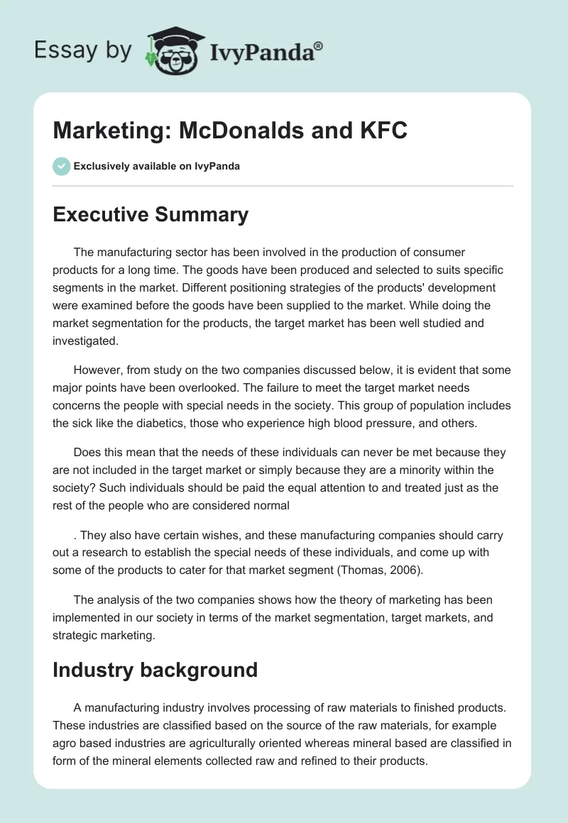 Marketing: McDonalds and KFC. Page 1