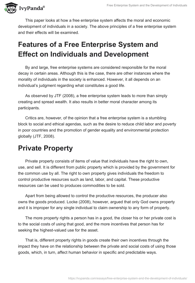 Free Enterprise System and the Development of Individuals. Page 2