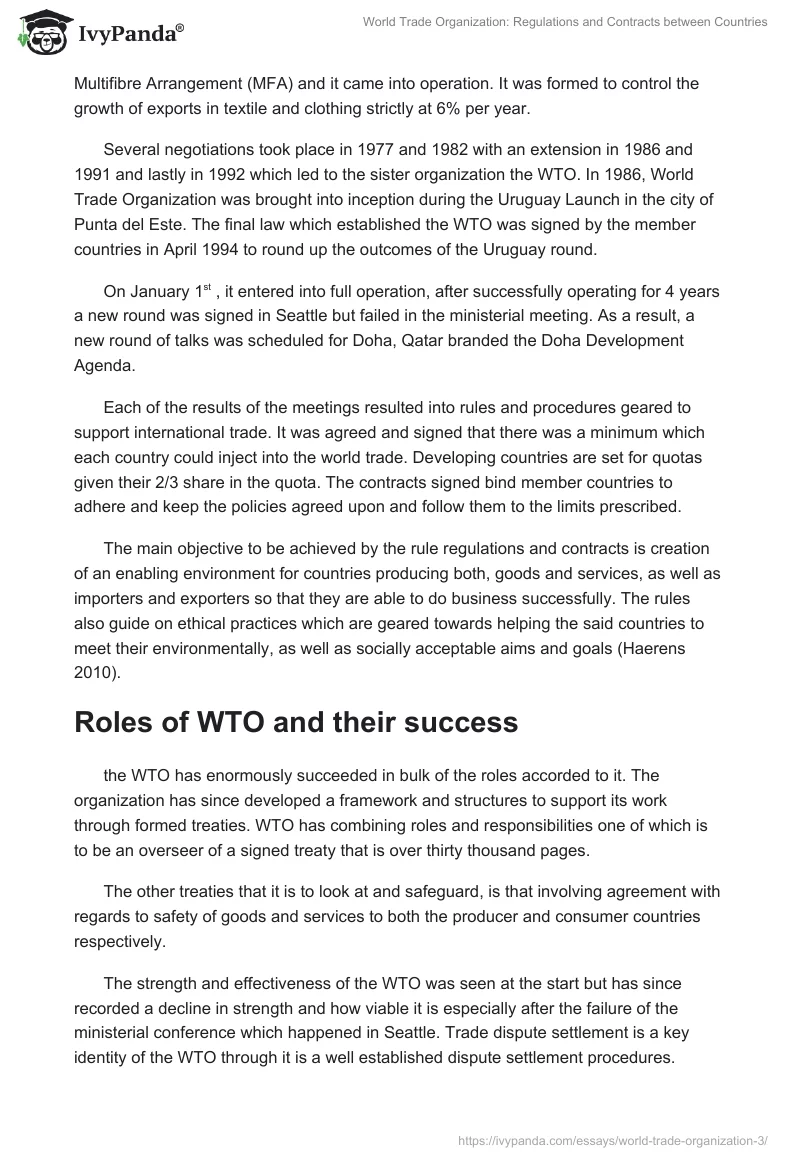World Trade Organization: Regulations and Contracts between Countries. Page 2