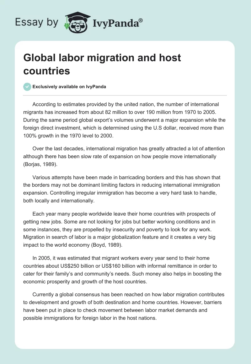 Global labor migration and host countries. Page 1