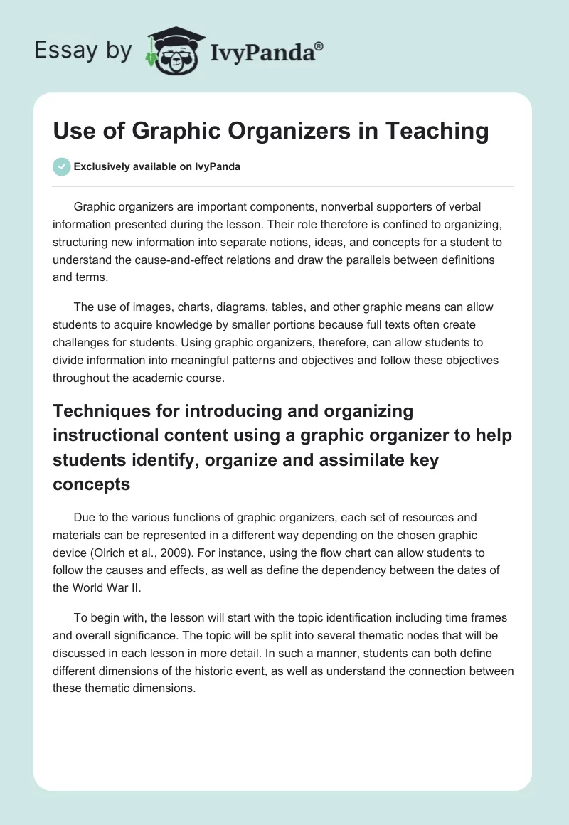 Use of Graphic Organizers in Teaching. Page 1