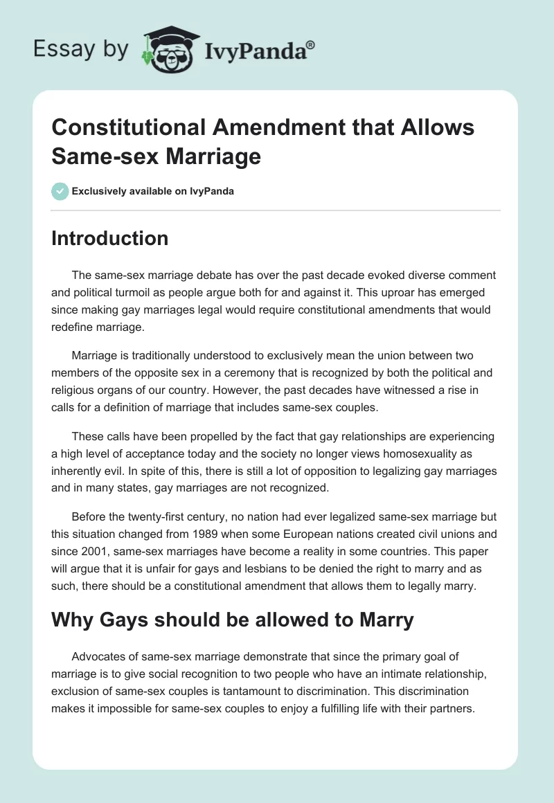 Constitutional Amendment that Allows Same-sex Marriage. Page 1