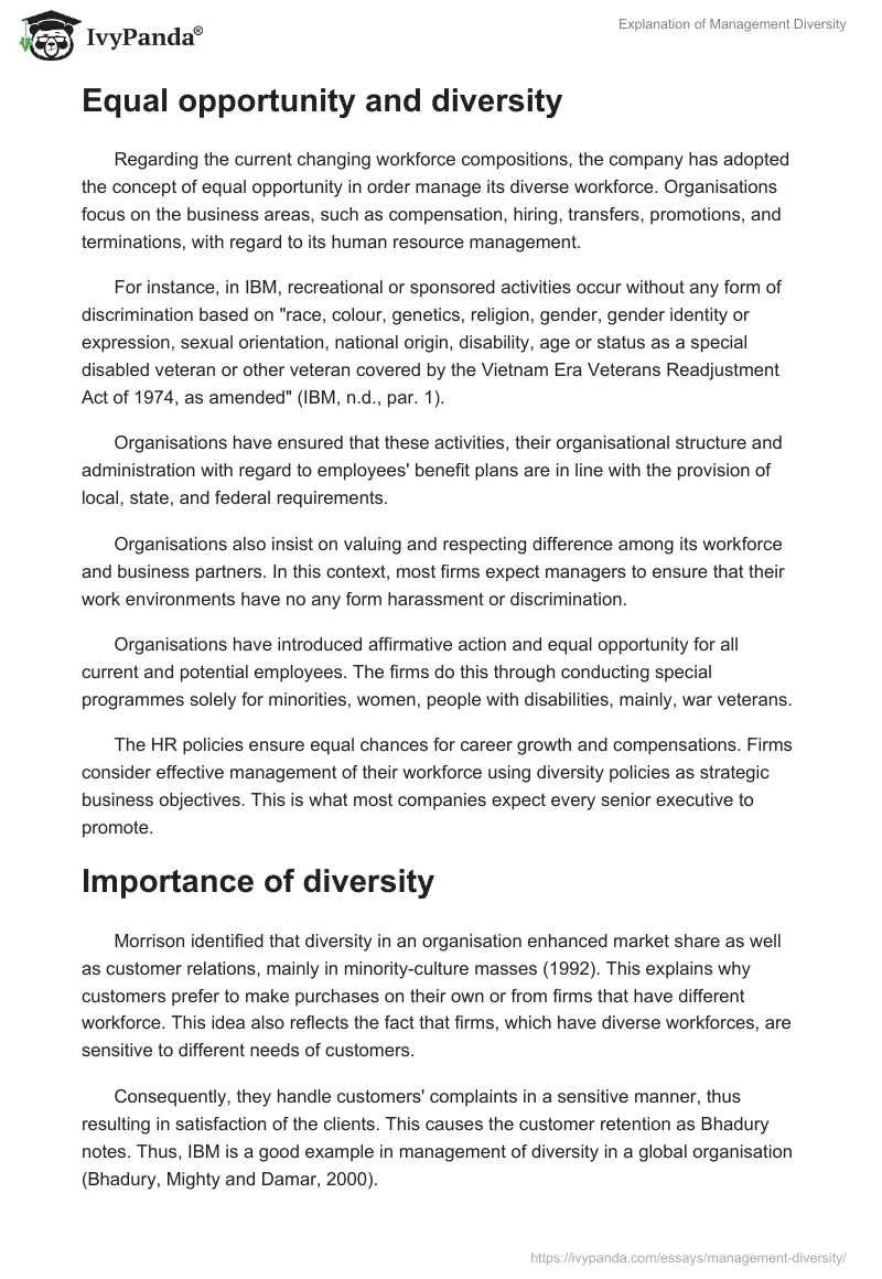 Explanation of Management Diversity. Page 3