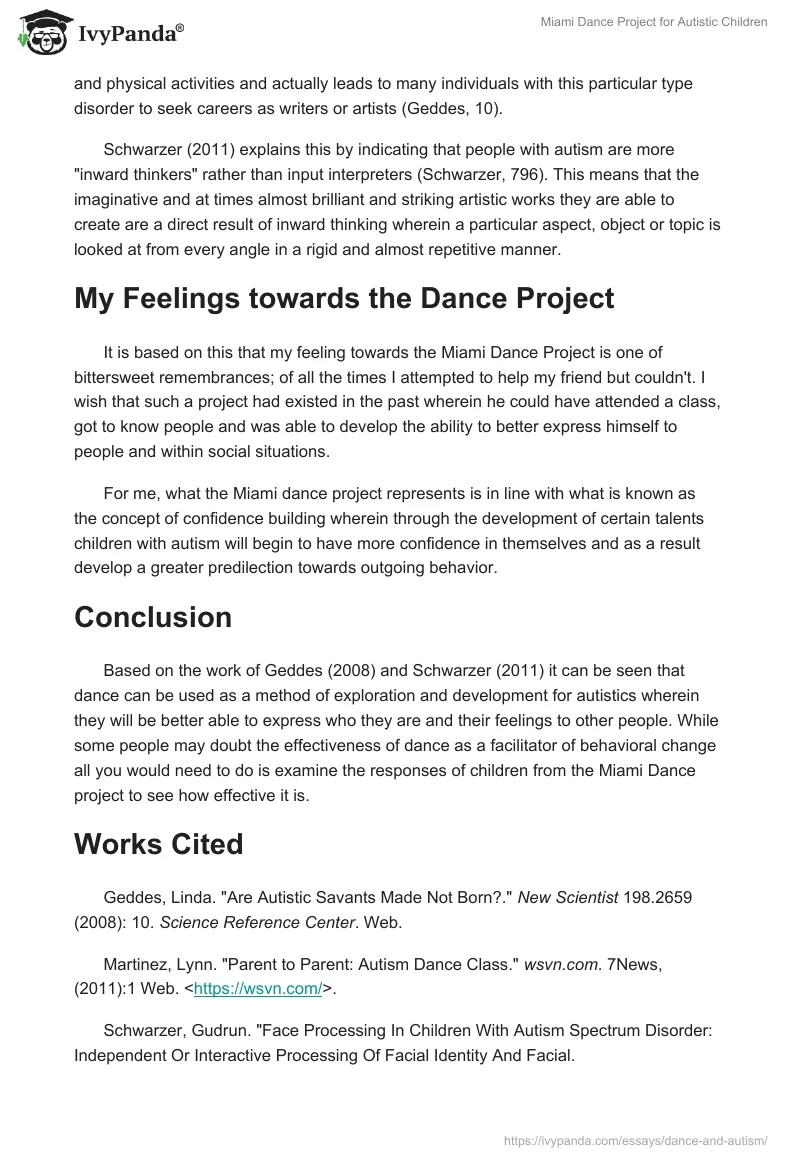 Miami Dance Project for Autistic Children. Page 2