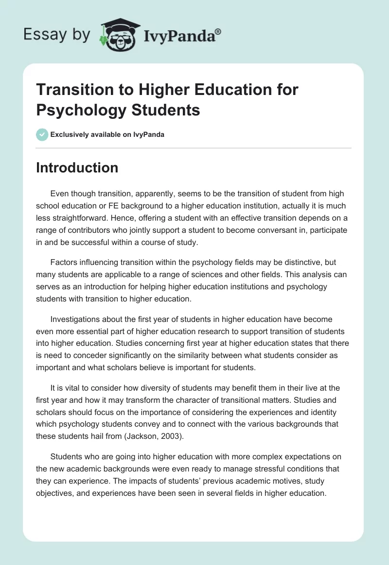 Transition to Higher Education for Psychology Students. Page 1