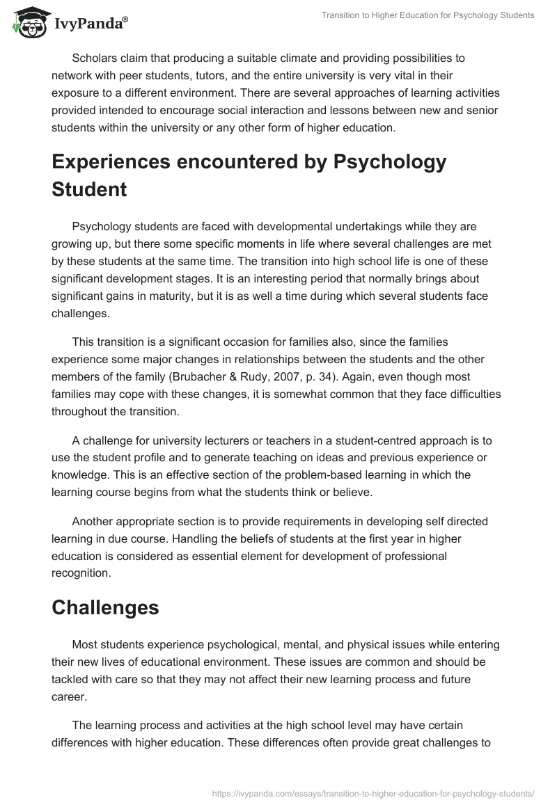 Transition to Higher Education for Psychology Students. Page 2