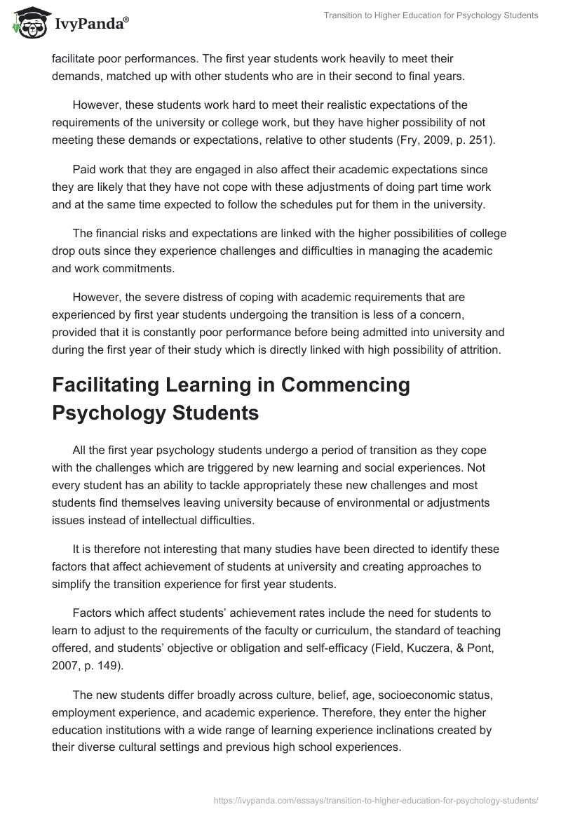 Transition to Higher Education for Psychology Students. Page 5