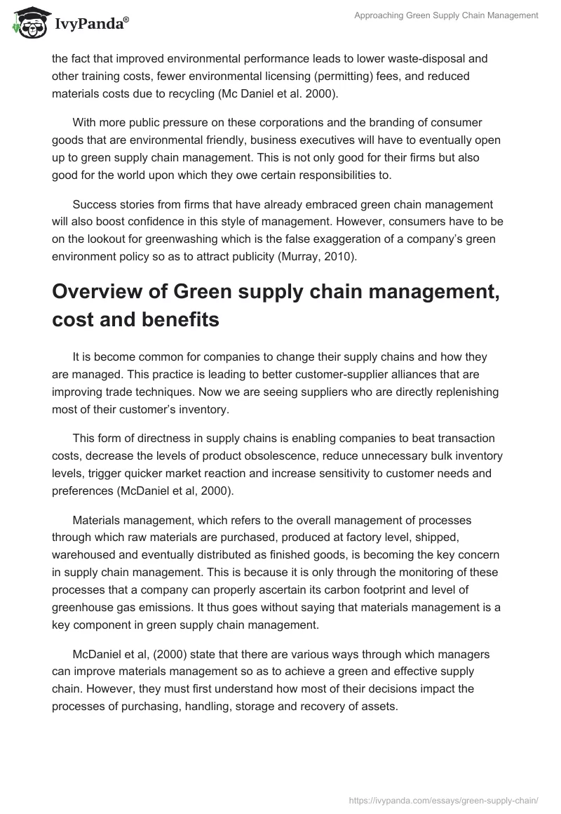 Approaching Green Supply Chain Management. Page 2