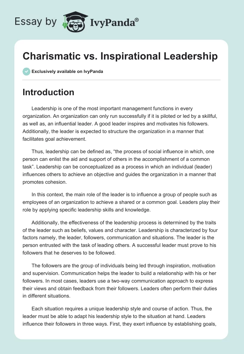 Charismatic vs. Inspirational Leadership. Page 1
