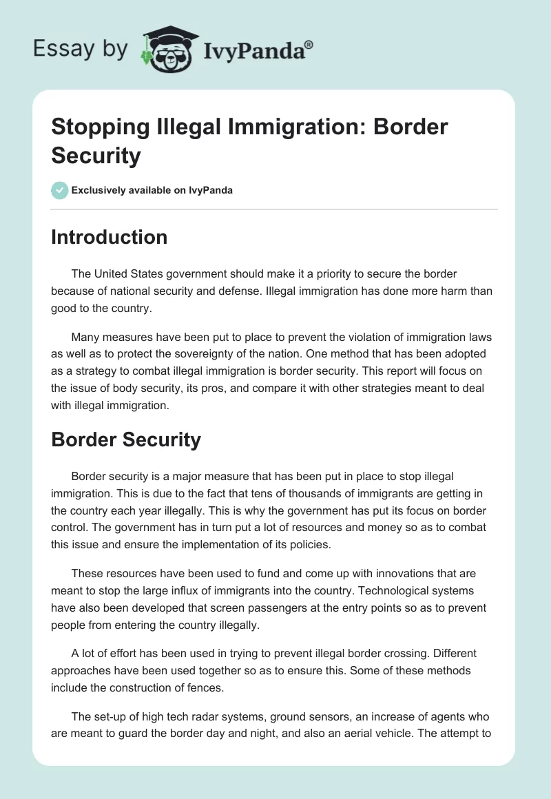 Stopping Illegal Immigration: Border Security. Page 1