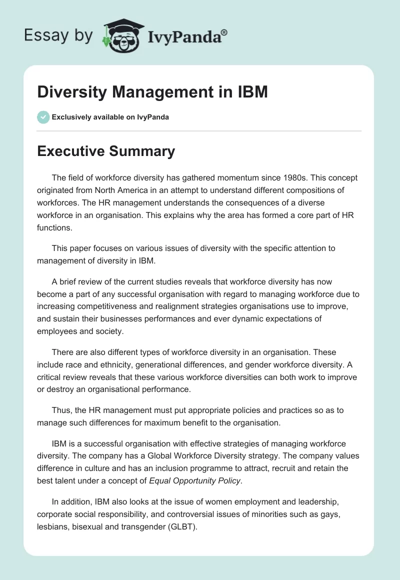 Diversity Management in IBM. Page 1
