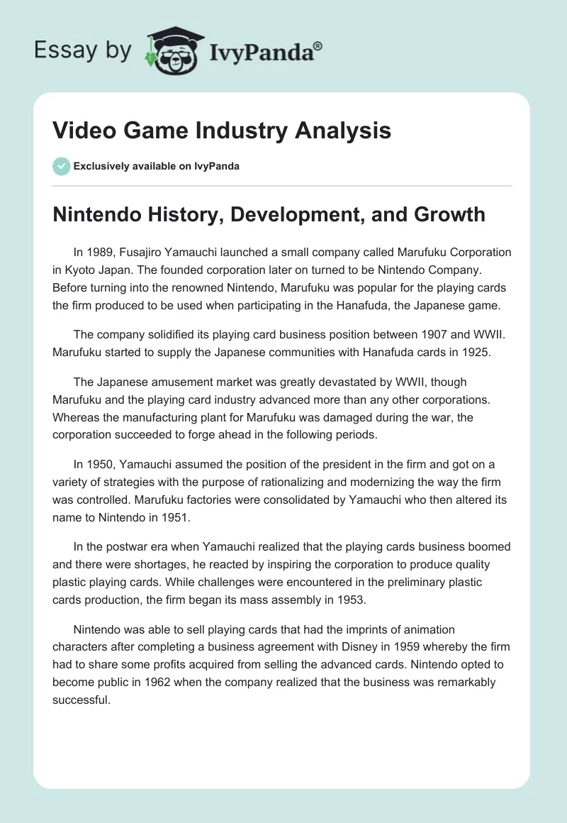 Video Game Industry Analysis. Page 1