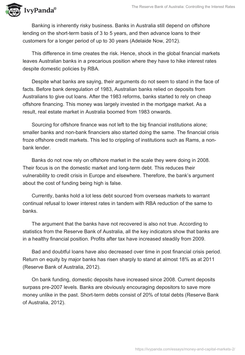 The Reserve Bank of Australia: Controlling the Interest Rates. Page 2