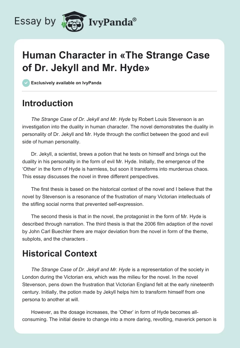 Human Character in «The Strange Case of Dr. Jekyll and Mr. Hyde». Page 1